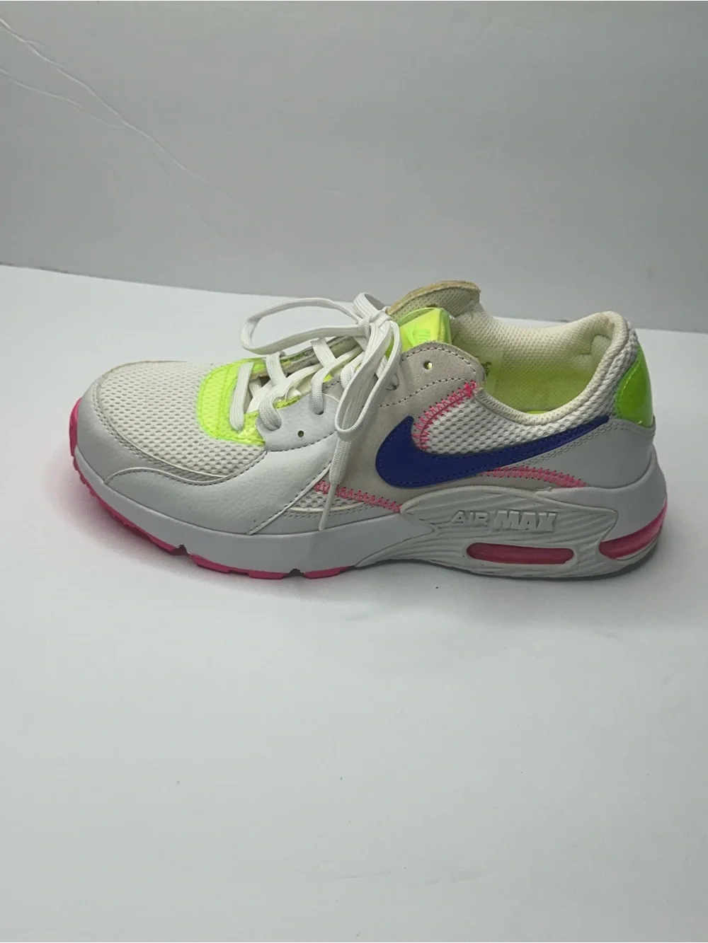 Nike Kids White Sneakers with Neon Yellow and Pink Accents